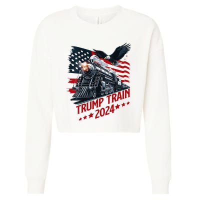 Trump Train 2024 Patriotic Eagle American Flag Cropped Pullover Crew