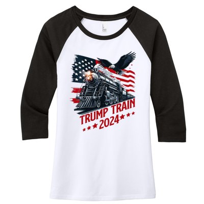 Trump Train 2024 Patriotic Eagle American Flag Women's Tri-Blend 3/4-Sleeve Raglan Shirt