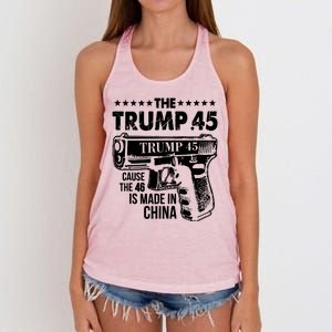 The Trump 45 Cause The 46 Is Made In China Gun Women's Knotted Racerback Tank