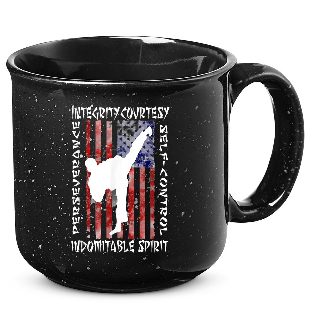 Taekwondo TKD 5 Tenets Taekwondo Martial Arts Kick White 15oz Campfire Ceramic Mug