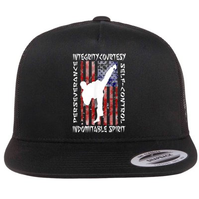 Taekwondo TKD 5 Tenets Taekwondo Martial Arts Kick White Flatbill Hat