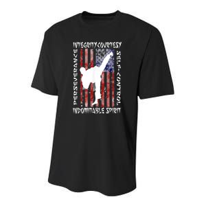 Taekwondo TKD 5 Tenets Taekwondo Martial Arts Kick White Youth Performance Sprint T-Shirt