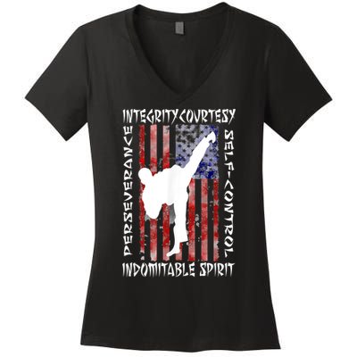 Taekwondo TKD 5 Tenets Taekwondo Martial Arts Kick White Women's V-Neck T-Shirt