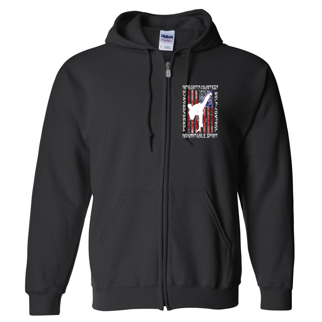 Taekwondo TKD 5 Tenets Taekwondo Martial Arts Kick White Full Zip Hoodie