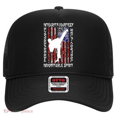 Taekwondo Tkd 5 Tenets Taekwondo Funny Martial Arts Kick White Gift High Crown Mesh Back Trucker Hat
