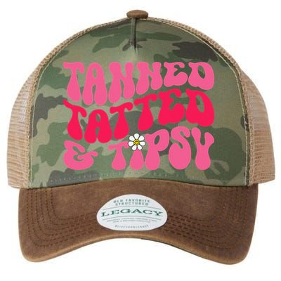 Tanned Tatted and Tipsy Groovy Retro Floral Vibes Summer Legacy Tie Dye Trucker Hat