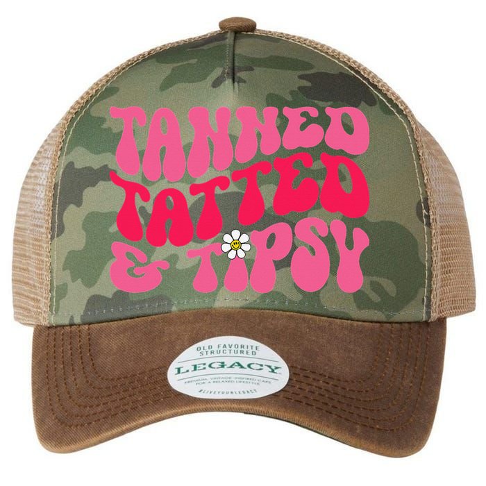 Tanned Tatted and Tipsy Groovy Retro Floral Vibes Summer Legacy Tie Dye Trucker Hat