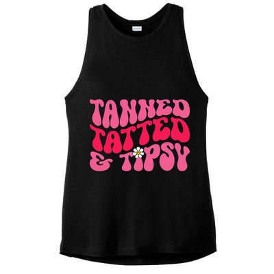 Tanned Tatted and Tipsy Groovy Retro Floral Vibes Summer Ladies PosiCharge Tri-Blend Wicking Tank