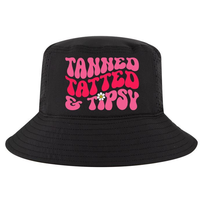 Tanned Tatted and Tipsy Groovy Retro Floral Vibes Summer Cool Comfort Performance Bucket Hat