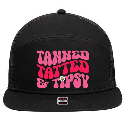Tanned Tatted and Tipsy Groovy Retro Floral Vibes Summer 7 Panel Mesh Trucker Snapback Hat