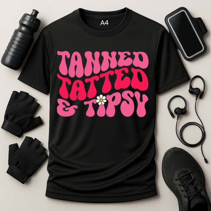 Tanned Tatted and Tipsy Groovy Retro Floral Vibes Summer Performance Shirt