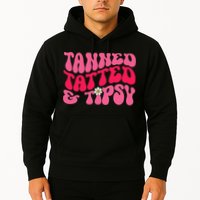 Tanned Tatted and Tipsy Groovy Retro Floral Vibes Summer Hoodie