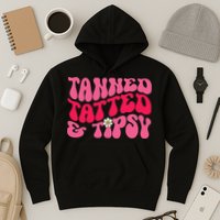 Tanned Tatted and Tipsy Groovy Retro Floral Vibes Summer Hoodie