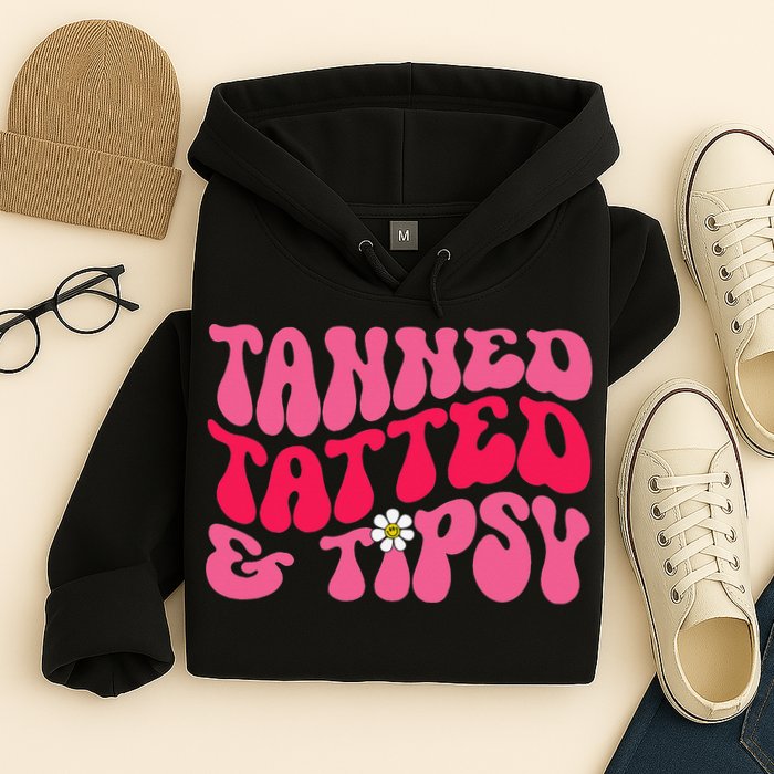 Tanned Tatted and Tipsy Groovy Retro Floral Vibes Summer Hoodie