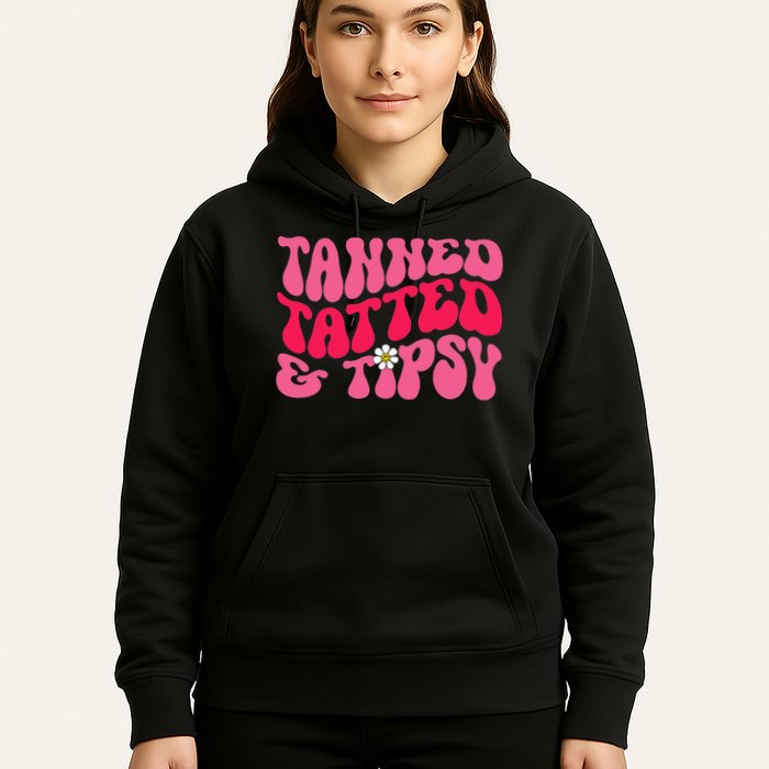 Tanned Tatted and Tipsy Groovy Retro Floral Vibes Summer Hoodie