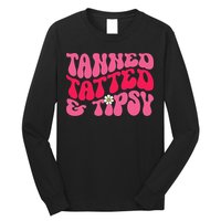 Tanned Tatted and Tipsy Groovy Retro Floral Vibes Summer Long Sleeve Shirt