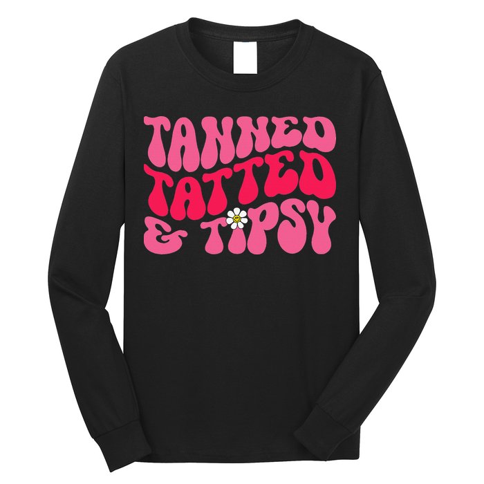 Tanned Tatted and Tipsy Groovy Retro Floral Vibes Summer Long Sleeve Shirt