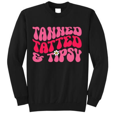 Tanned Tatted and Tipsy Groovy Retro Floral Vibes Summer Sweatshirt