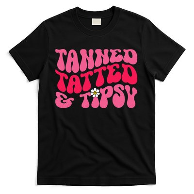Tanned Tatted and Tipsy Groovy Retro Floral Vibes Summer T-Shirt