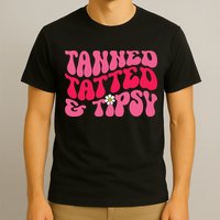 Tanned Tatted and Tipsy Groovy Retro Floral Vibes Summer T-Shirt