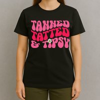 Tanned Tatted and Tipsy Groovy Retro Floral Vibes Summer T-Shirt
