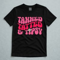 Tanned Tatted and Tipsy Groovy Retro Floral Vibes Summer T-Shirt