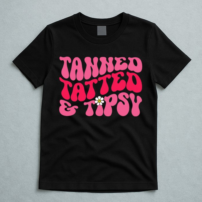 Tanned Tatted and Tipsy Groovy Retro Floral Vibes Summer T-Shirt