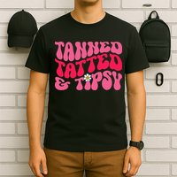 Tanned Tatted and Tipsy Groovy Retro Floral Vibes Summer T-Shirt