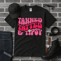 Tanned Tatted and Tipsy Groovy Retro Floral Vibes Summer Tall T-Shirt