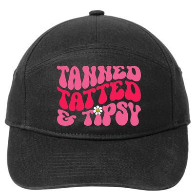 Tanned Tatted and Tipsy Groovy Retro Floral Vibes Summer 7-Panel Snapback Hat
