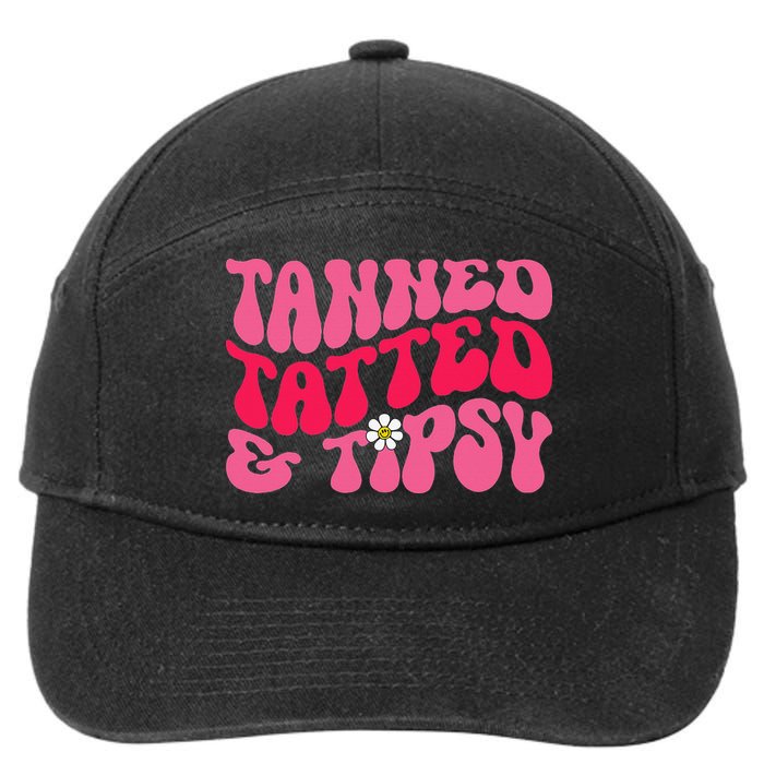 Tanned Tatted and Tipsy Groovy Retro Floral Vibes Summer 7-Panel Snapback Hat