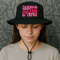 Tanned Tatted and Tipsy Groovy Retro Floral Vibes Summer Bucket Hat