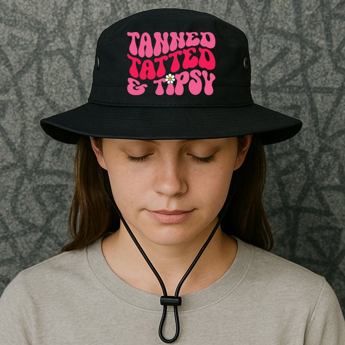 Tanned Tatted and Tipsy Groovy Retro Floral Vibes Summer Bucket Hat
