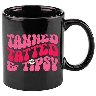 Tanned Tatted and Tipsy Groovy Retro Floral Vibes Summer 11oz C Handle Ceramic Mug