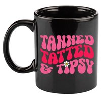 Tanned Tatted and Tipsy Groovy Retro Floral Vibes Summer 11oz C Handle Ceramic Mug