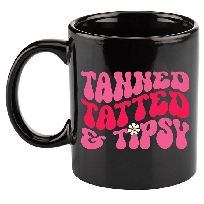 Tanned Tatted and Tipsy Groovy Retro Floral Vibes Summer 11oz C Handle Ceramic Mug