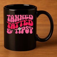 Tanned Tatted and Tipsy Groovy Retro Floral Vibes Summer 11oz C Handle Ceramic Mug