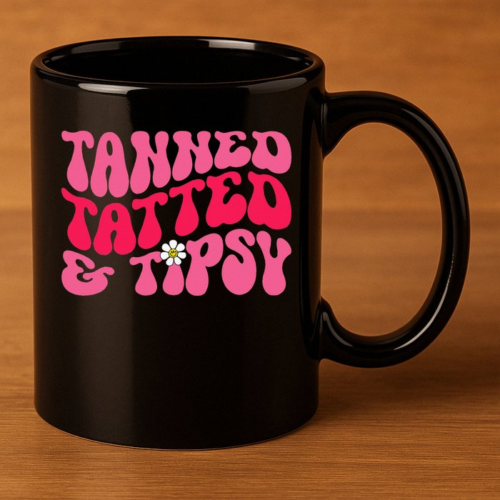 Tanned Tatted and Tipsy Groovy Retro Floral Vibes Summer 11oz C Handle Ceramic Mug