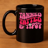 Tanned Tatted and Tipsy Groovy Retro Floral Vibes Summer 11oz C Handle Ceramic Mug