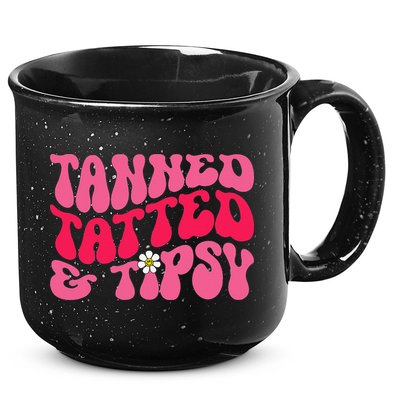 Tanned Tatted and Tipsy Groovy Retro Floral Vibes Summer 15oz Campfire Ceramic Mug