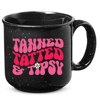 Tanned Tatted and Tipsy Groovy Retro Floral Vibes Summer 15oz Campfire Ceramic Mug