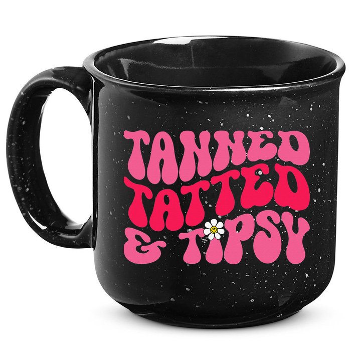 Tanned Tatted and Tipsy Groovy Retro Floral Vibes Summer 15oz Campfire Ceramic Mug
