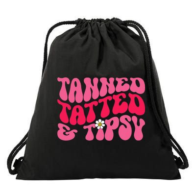 Tanned Tatted and Tipsy Groovy Retro Floral Vibes Summer Drawstring Bag