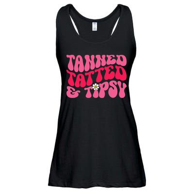 Tanned Tatted and Tipsy Groovy Retro Floral Vibes Summer Ladies Essential Flowy Tank