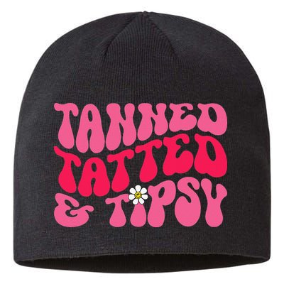 Tanned Tatted and Tipsy Groovy Retro Floral Vibes Summer Sustainable Beanie