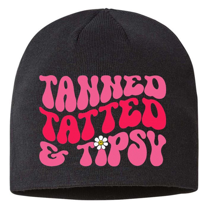 Tanned Tatted and Tipsy Groovy Retro Floral Vibes Summer Sustainable Beanie