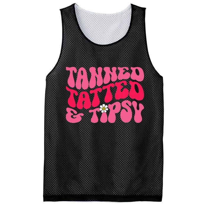 Tanned Tatted and Tipsy Groovy Retro Floral Vibes Summer Mesh Reversible Basketball Jersey Tank