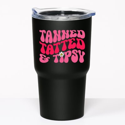 Tanned Tatted and Tipsy Groovy Retro Floral Vibes Summer Tumbler