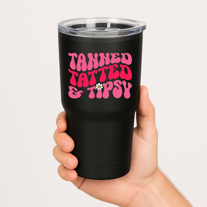 Tanned Tatted and Tipsy Groovy Retro Floral Vibes Summer Tumbler