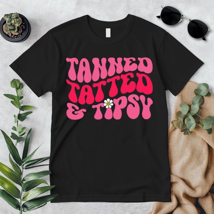Tanned Tatted and Tipsy Groovy Retro Floral Vibes Summer Premium T-Shirt